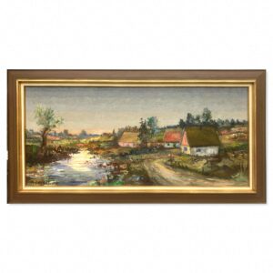 Large Original Scandinavian River Landscape – Swedish Countryside Oil Painting
