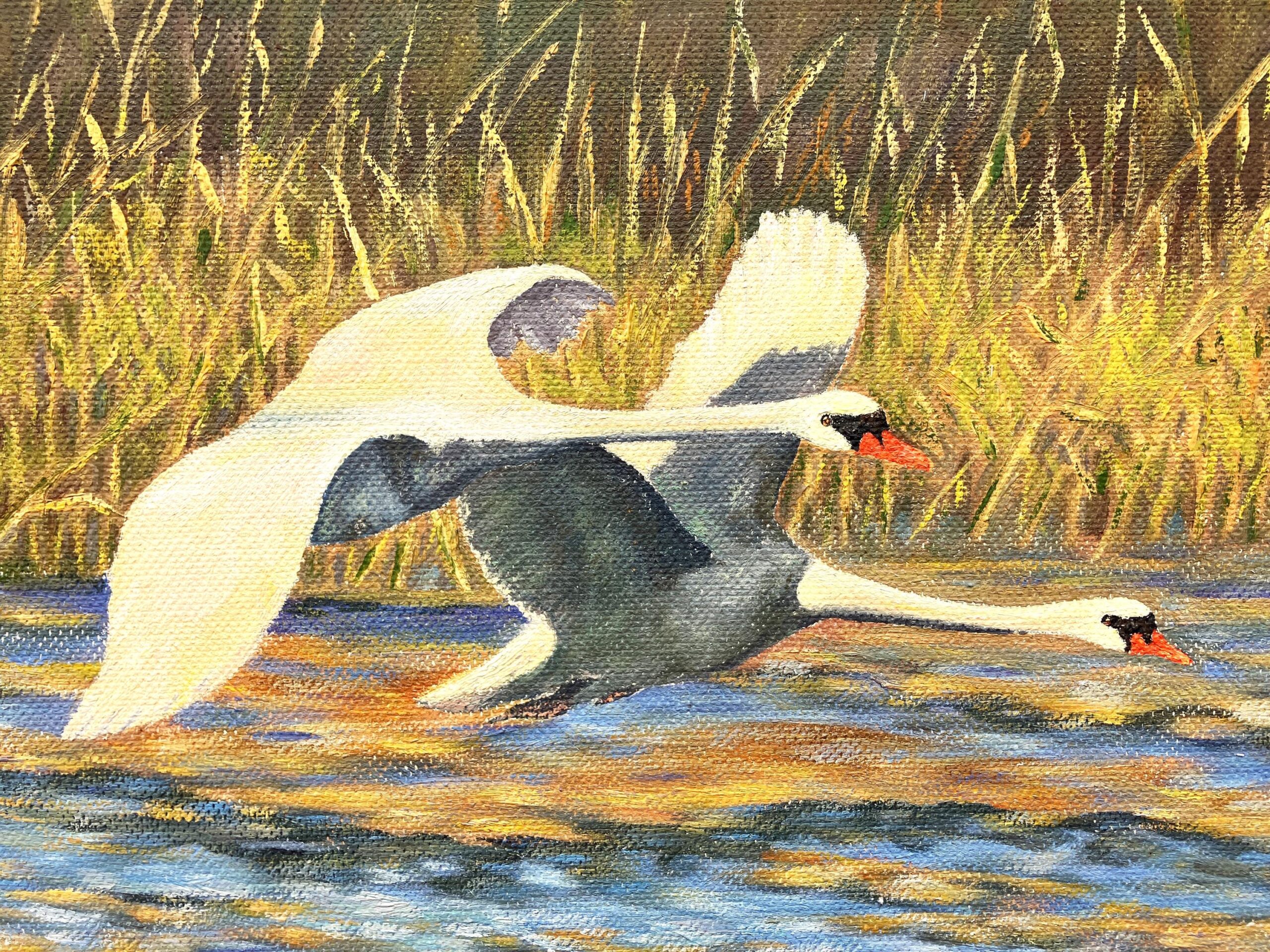 Original Swedish Oil Painting – Flying Swans Over Water – 1947 - Image 6