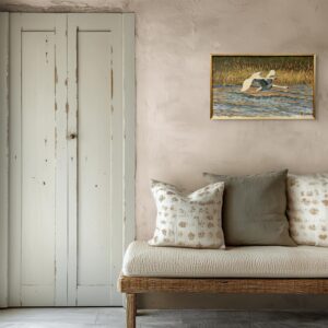 Original Swedish Oil Painting – Flying Swans Over Water – 1947 - Image 3