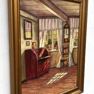 Original Danish oil painting, farmhouse interior, Mid Century, Scandinavian wall art - Image 4