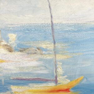 Original Swedish oil painting, Medium coastal sailboats, blue tones, Mid Century impressionist, Scandinavian decor - Image 8