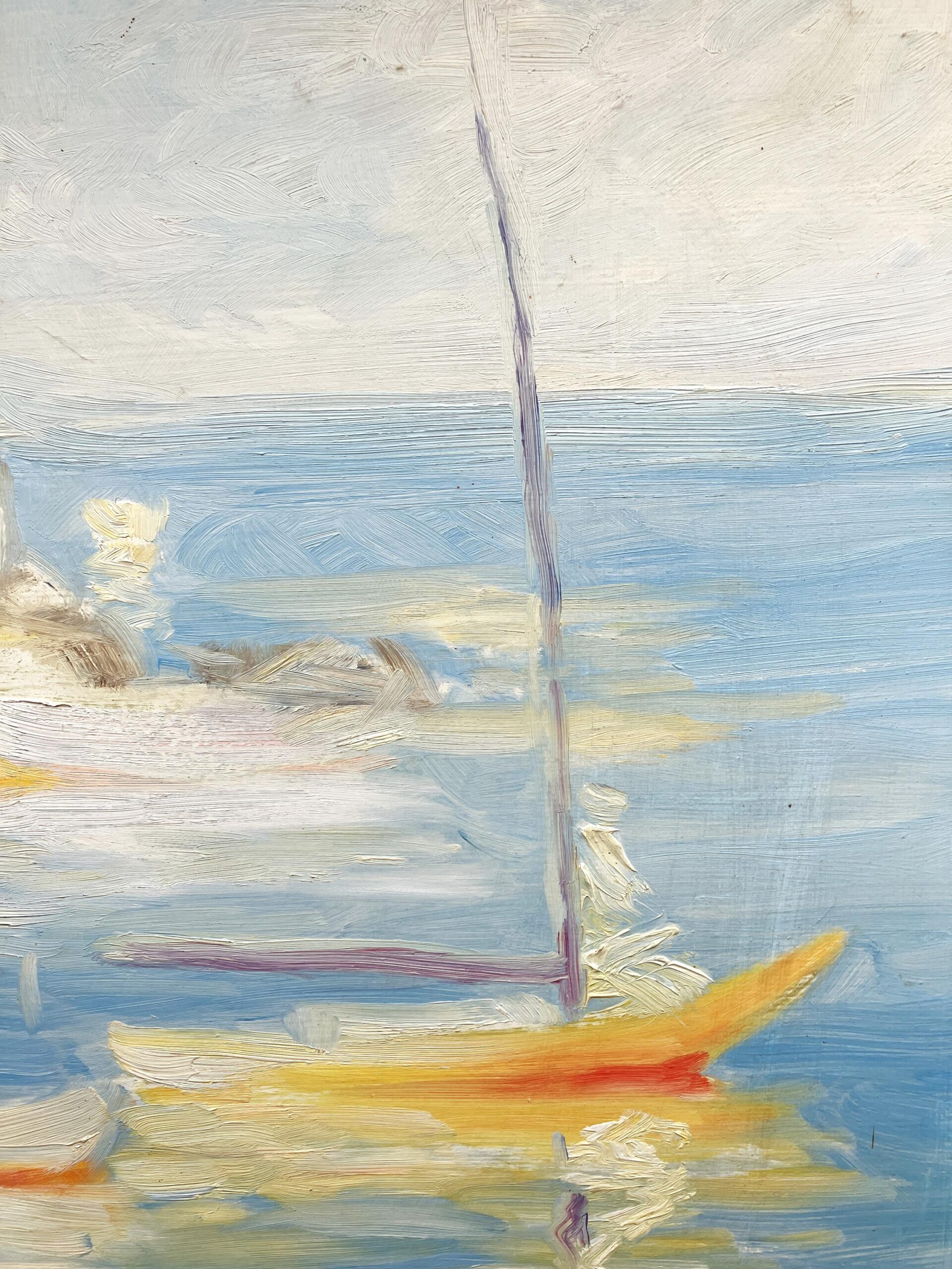Original Swedish oil painting, Medium coastal sailboats, blue tones, Mid Century impressionist, Scandinavian decor - Image 8