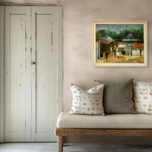 Original Danish oil painting, fairground scene, Mid Century, Scandinavian wall art - Image 3