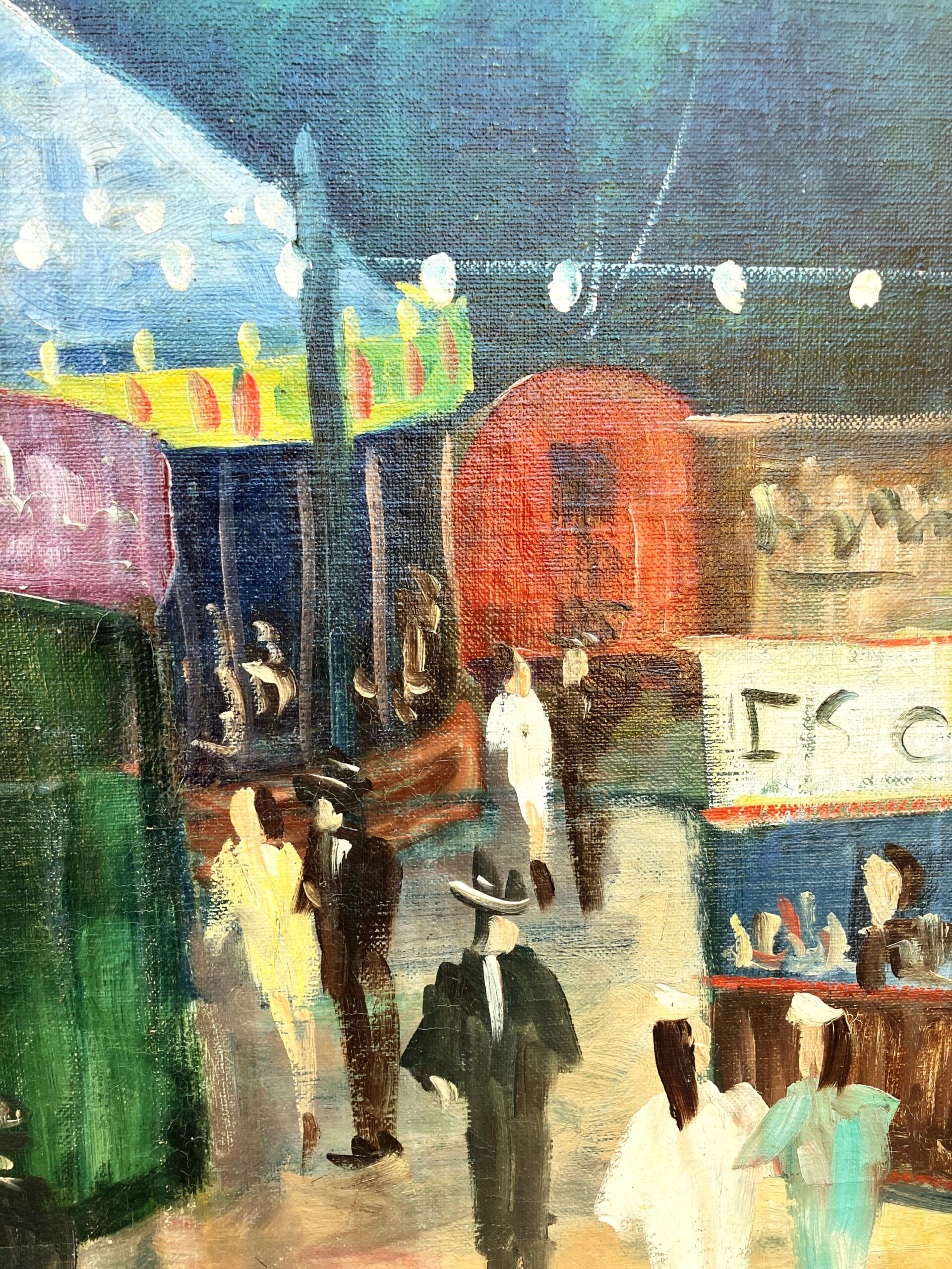 Original Danish oil painting, fairground scene, Mid Century, Scandinavian wall art - Image 6