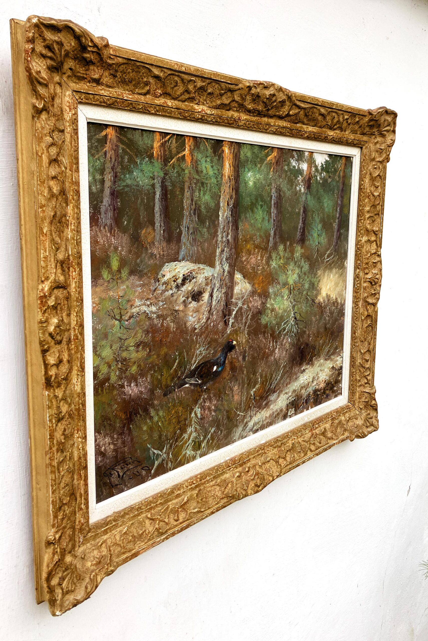 Original Swedish oil painting, Forest grouse scene, Mid Century, wall art decor - Image 4