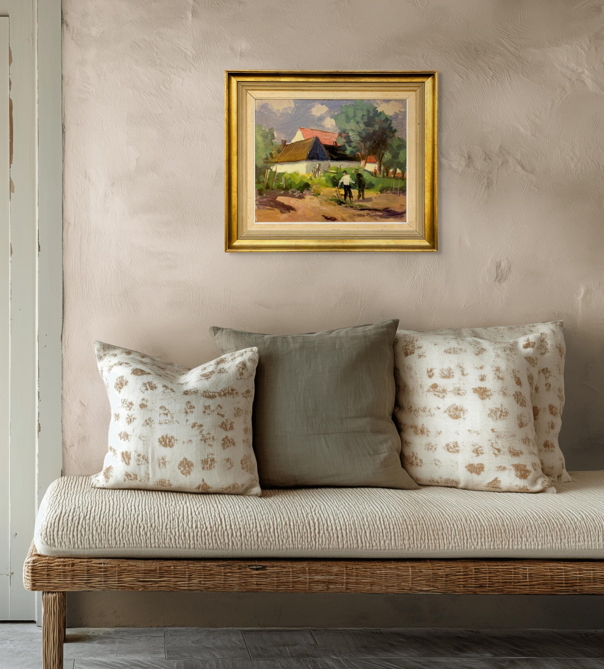 Original Swedish oil painting, Axel Hamborn, rural scene, Mid Century, Scandinavian art - Image 2