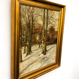 Original Danish oil painting, winter forest, 1930s, Scandinavian wall art - Image 4