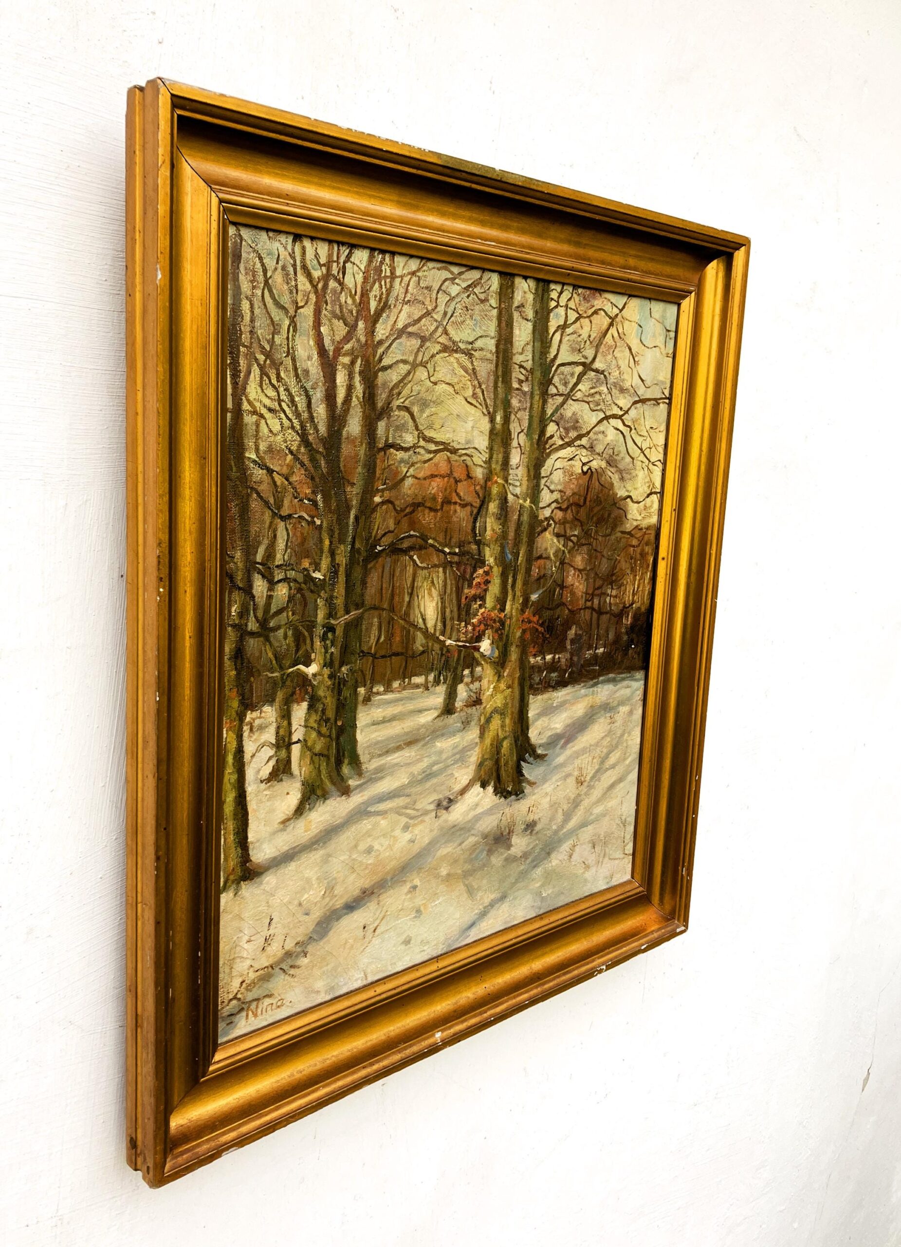 Original Danish oil painting, winter forest, 1930s, Scandinavian wall art - Image 4