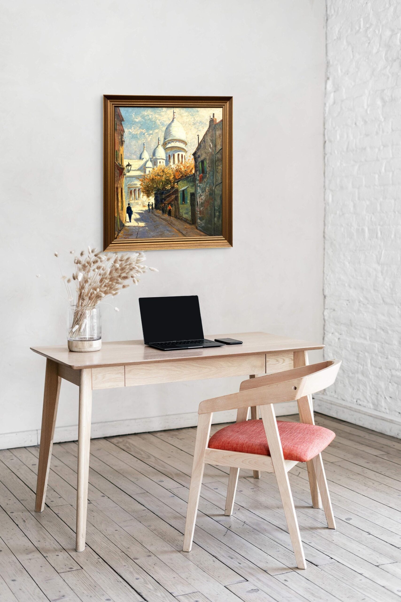 Large Paris Street Scene Montmartre Sacré Coeur, Vintage Oil Painting, European Decor - Image 3