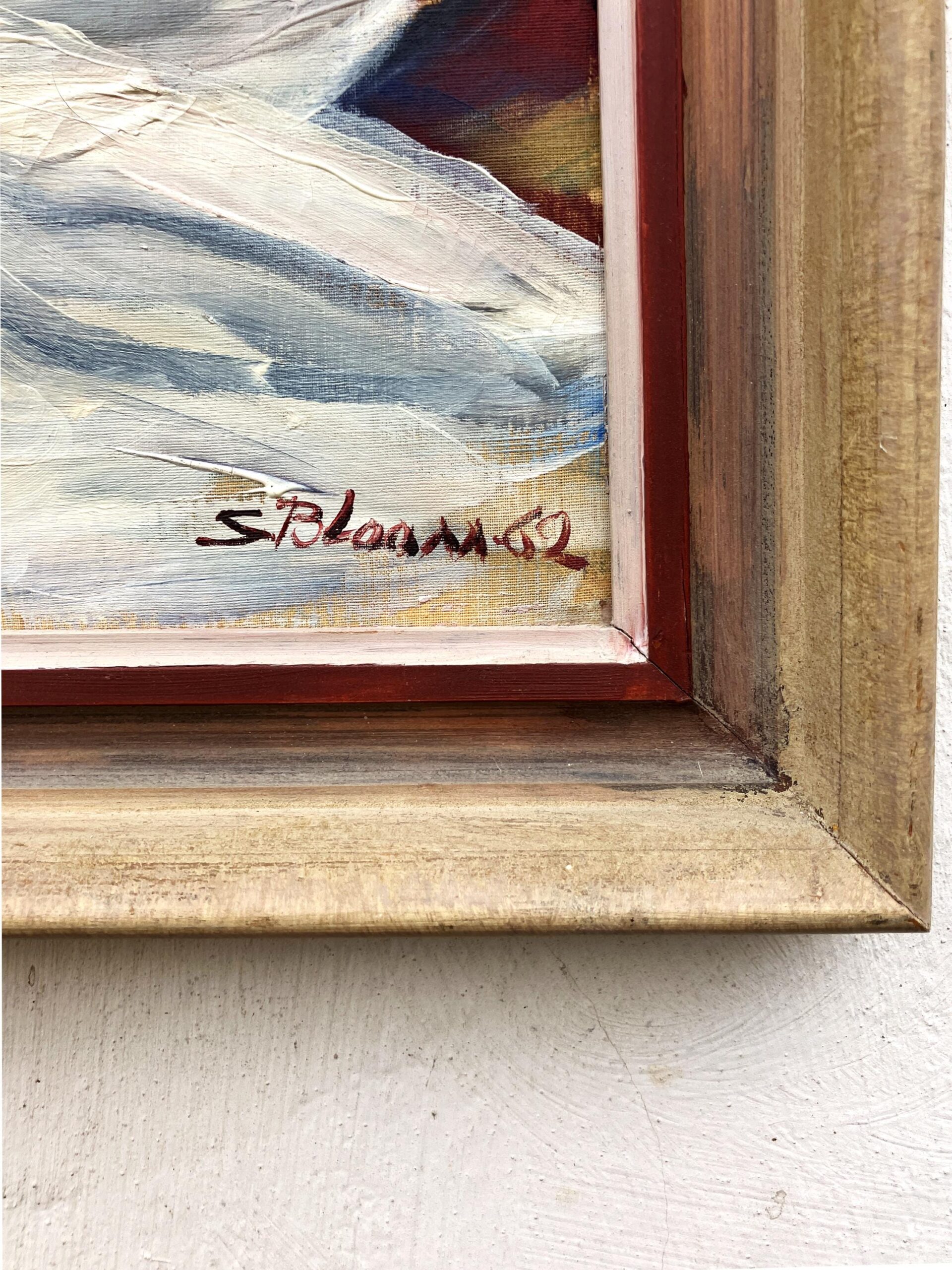 Original Swedish oil painting, Medium coastal sailboats, blue tones, Mid Century impressionist, Scandinavian decor - Image 9