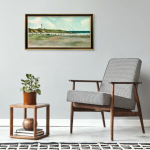 Original Danish oil painting, Large panoramic lighthouse coastal Hirtshals, Mid Century modernist, Scandinavian decor - Image 2