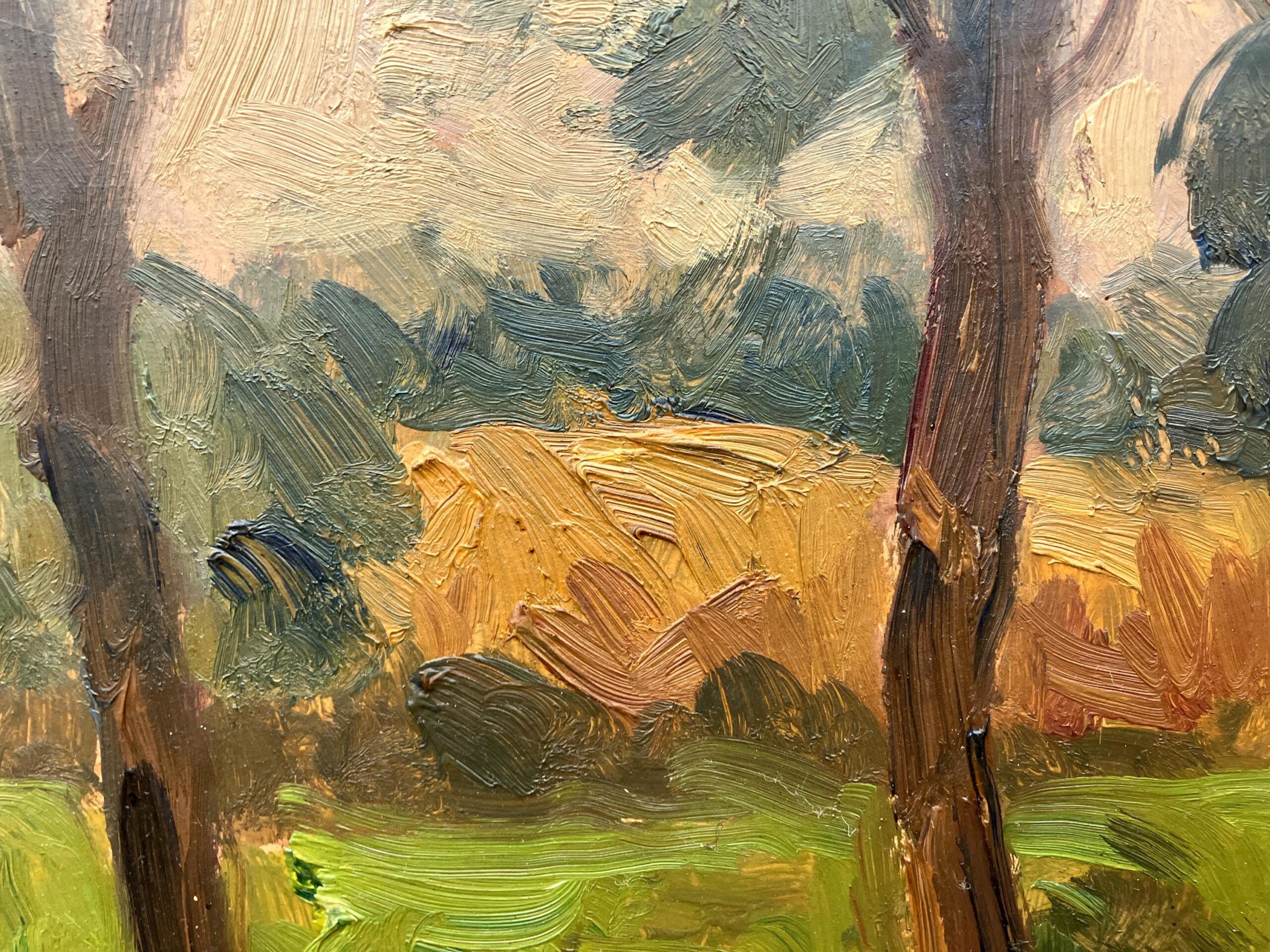 Original Swedish oil painting, Rural landscape road trees house, Mid Century impressionist, Scandinavian decor - Image 7