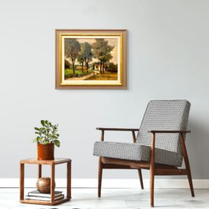 Original Swedish oil painting, Rural landscape road trees house, Mid Century impressionist, Scandinavian decor - Image 3