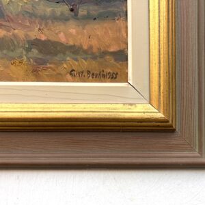 Original Swedish oil painting, Rural landscape road trees house, Mid Century impressionist, Scandinavian decor - Image 10