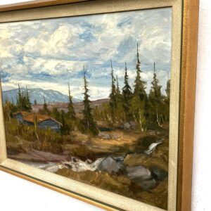Vintage Swedish landscape painting with cottage, oil on board, 1930s - Image 5