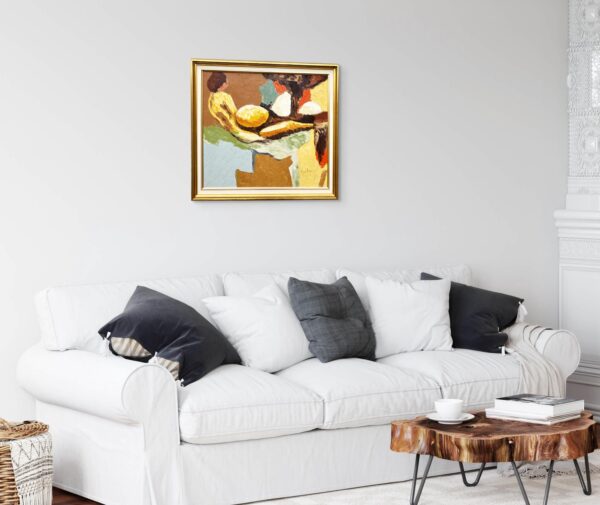 Original oil painting, abstract reclining figure, Scandinavian modern, textured wall art