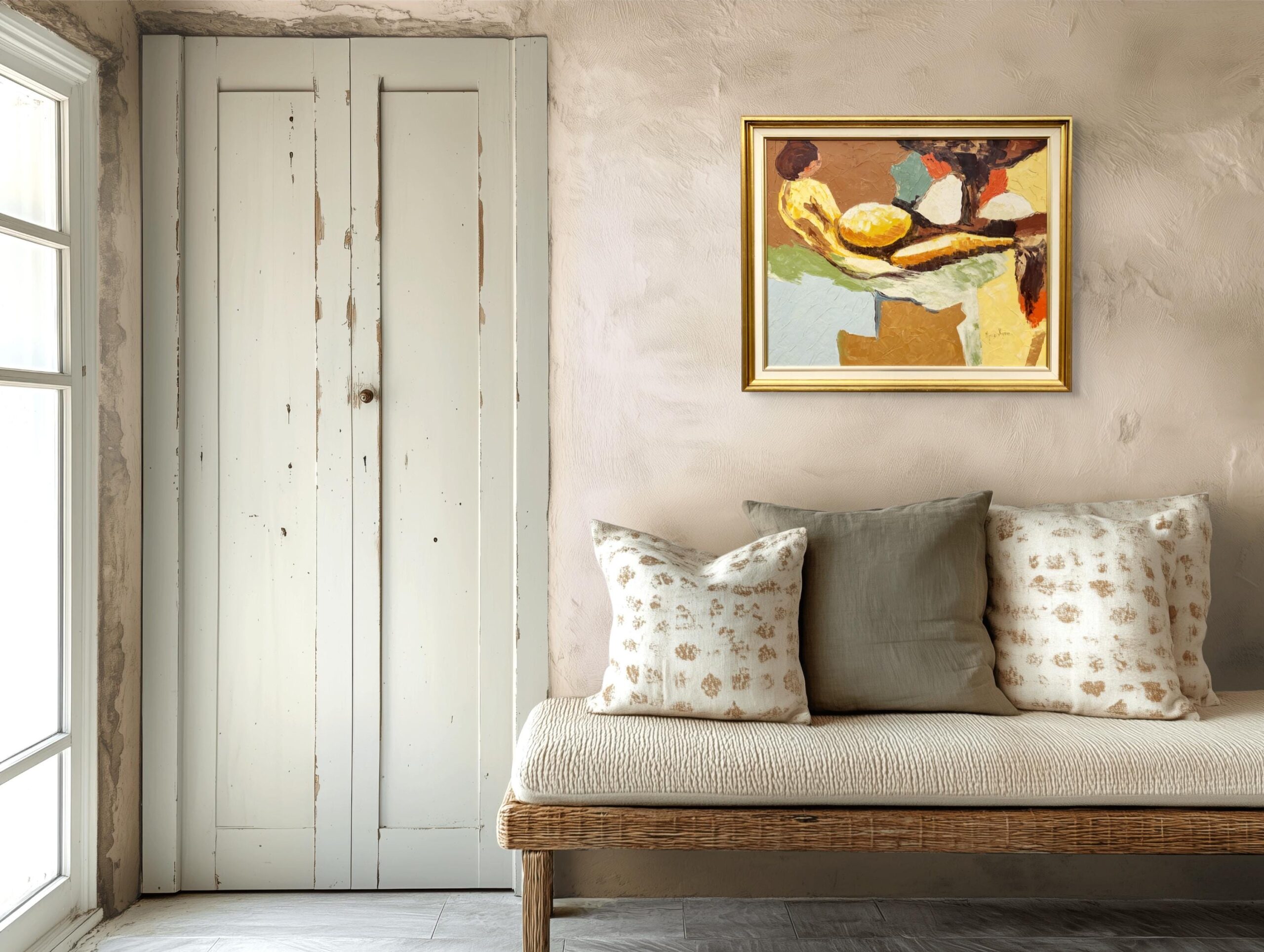 Original oil painting, abstract reclining figure, Scandinavian modern, textured wall art - Image 4