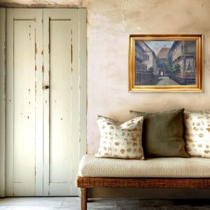 Original Danish Street Scene Oil Painting – Vintage Old Town Scandinavian Cityscape - Image 2