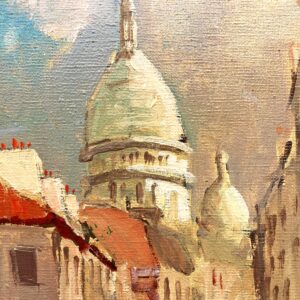 Original Danish oil painting, Paris street scene figures, mid century, Hans Bendix - Image 8