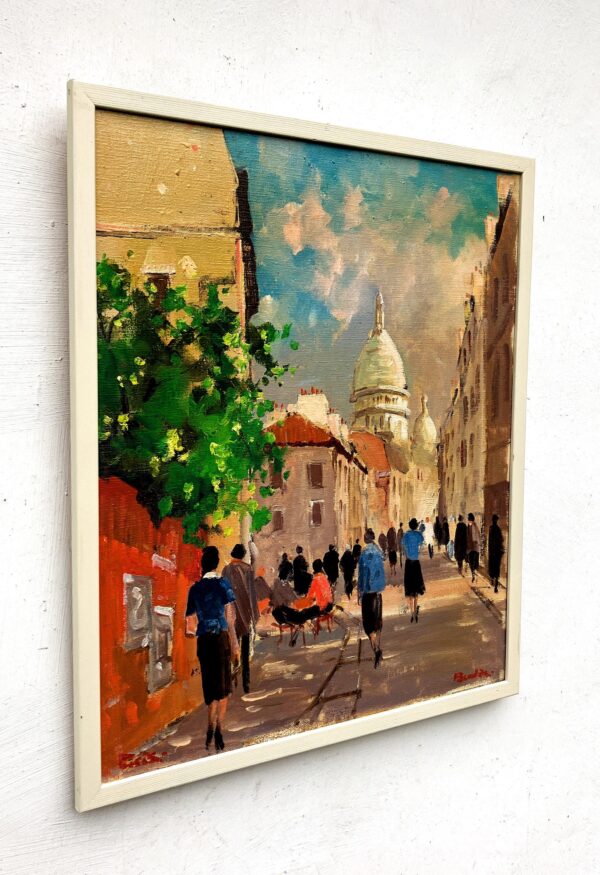 Original Danish oil painting, Paris street scene figures, mid century, Hans Bendix