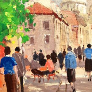 Original Danish oil painting, Paris street scene figures, mid century, Hans Bendix - Image 7