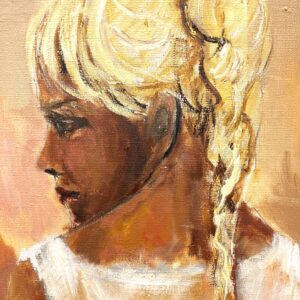 Original Swedish oil painting, Woman at window cityscape, Modernist figurative, scandi decor - Image 7