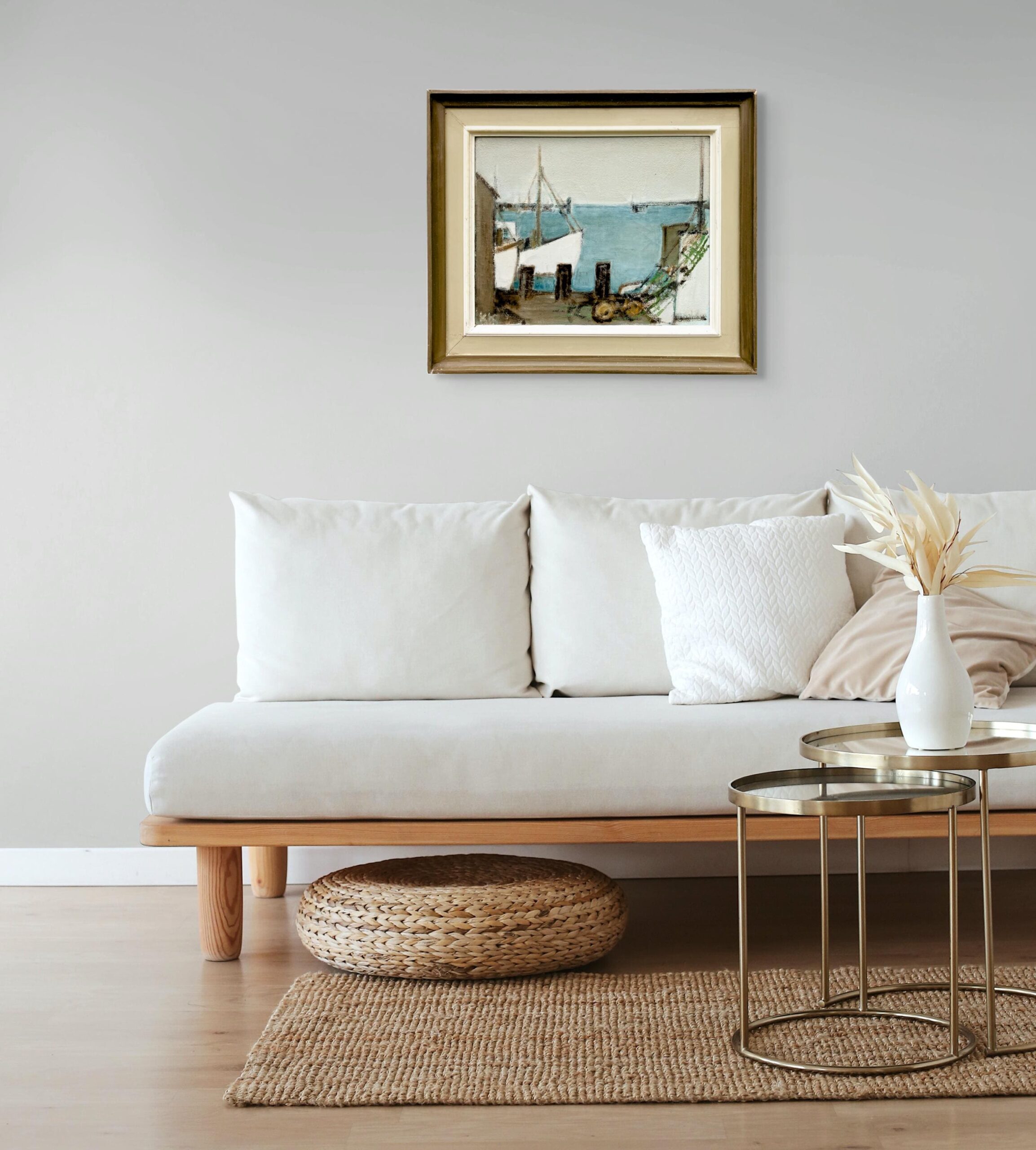 Fishing Harbor Oil Painting, Scandinavian Maritime Scene, 1977 - Image 3