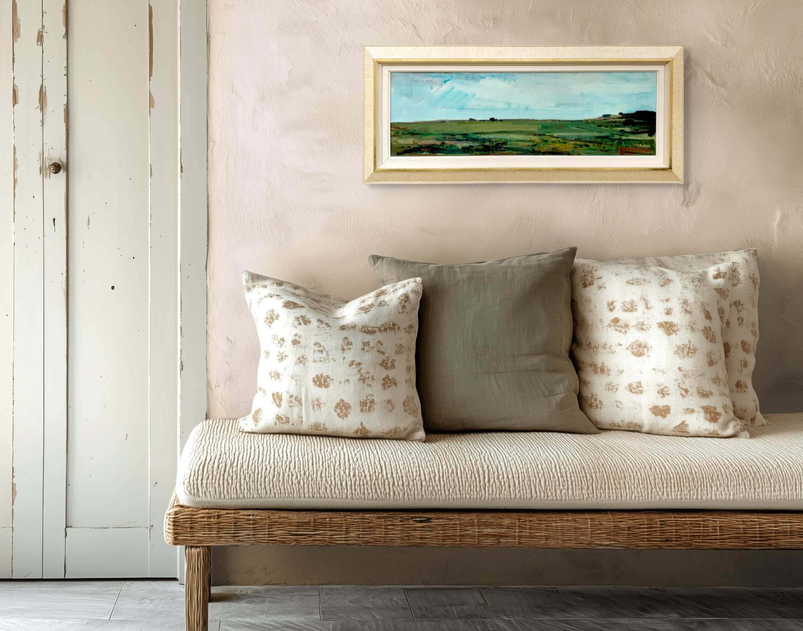 Panoramic landscape painting, swedish oil painting fields, mid century scandinavian, farmhouse decor - Image 4