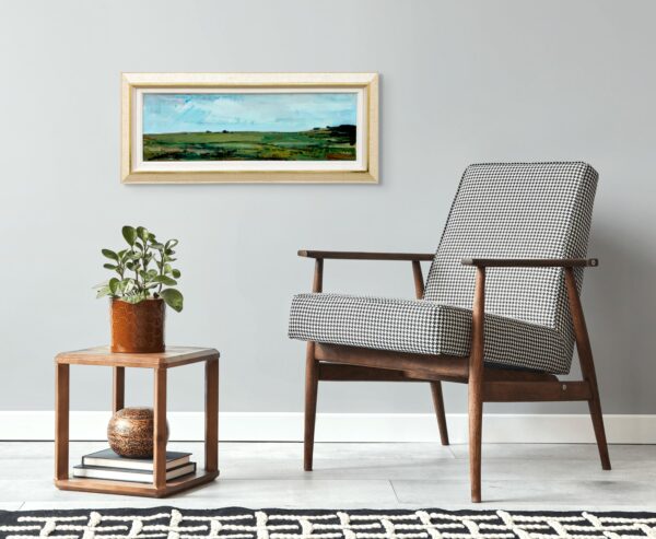 Panoramic landscape painting, swedish oil painting fields, mid century scandinavian, farmhouse decor