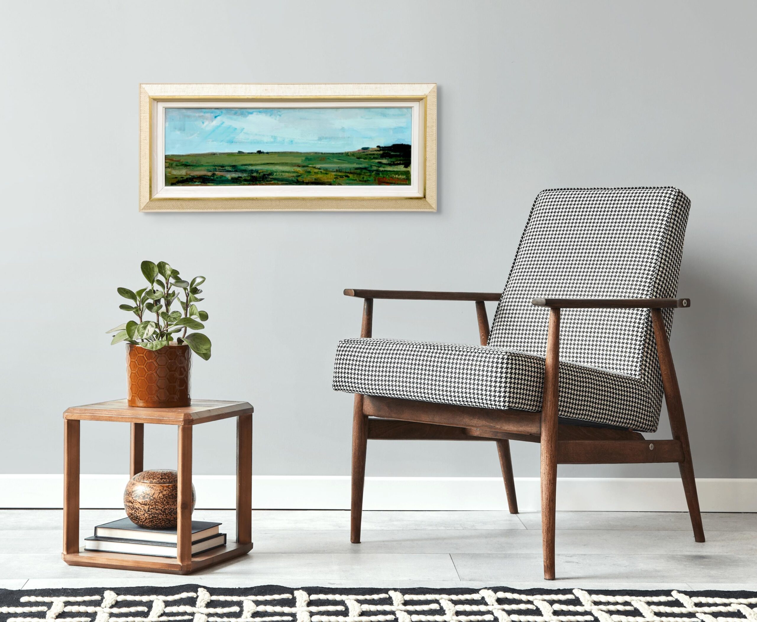 Panoramic landscape painting, swedish oil painting fields, mid century scandinavian, farmhouse decor - Image 3