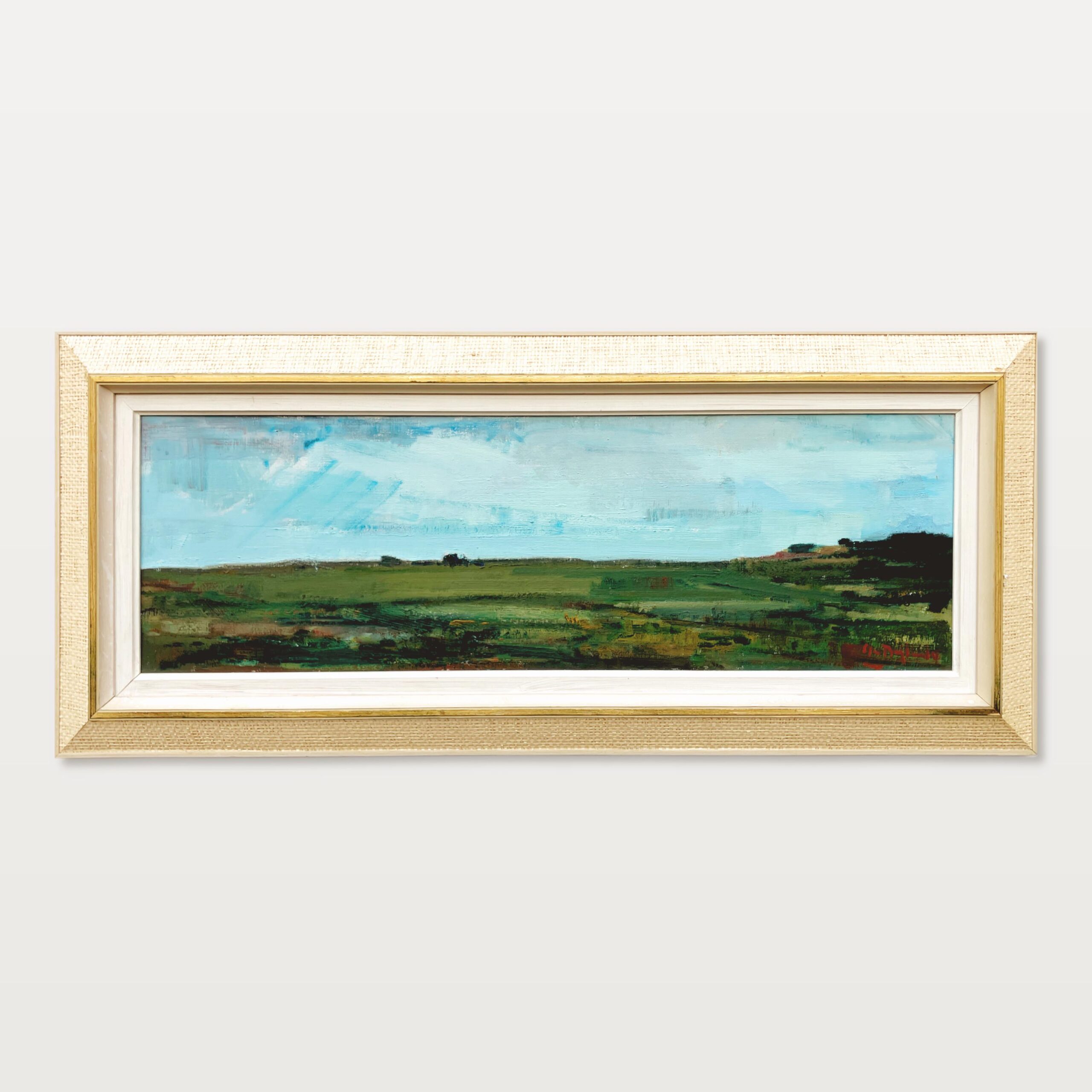 Panoramic landscape painting, swedish oil painting fields, mid century scandinavian, farmhouse decor