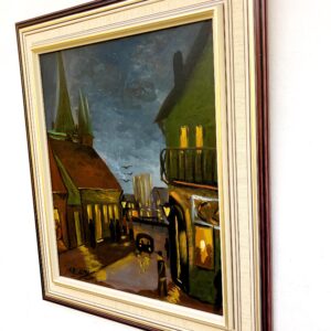 Vintage Expressionist Oil Painting by Hartvig Jarlhov - Nighttime Street Scene - Framed Swedish Fine Art - Image 6