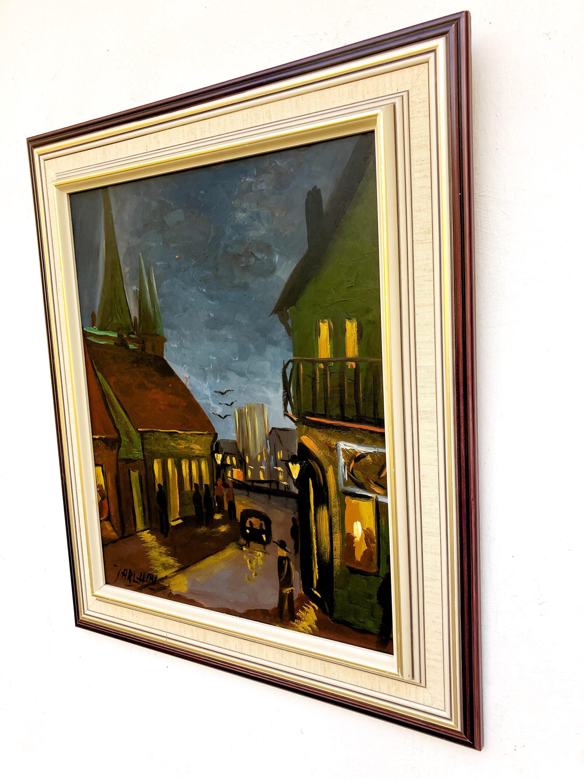 Vintage Expressionist Oil Painting by Hartvig Jarlhov - Nighttime Street Scene - Framed Swedish Fine Art - Image 6