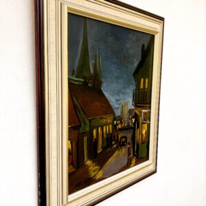 Vintage Expressionist Oil Painting by Hartvig Jarlhov - Nighttime Street Scene - Framed Swedish Fine Art - Image 5
