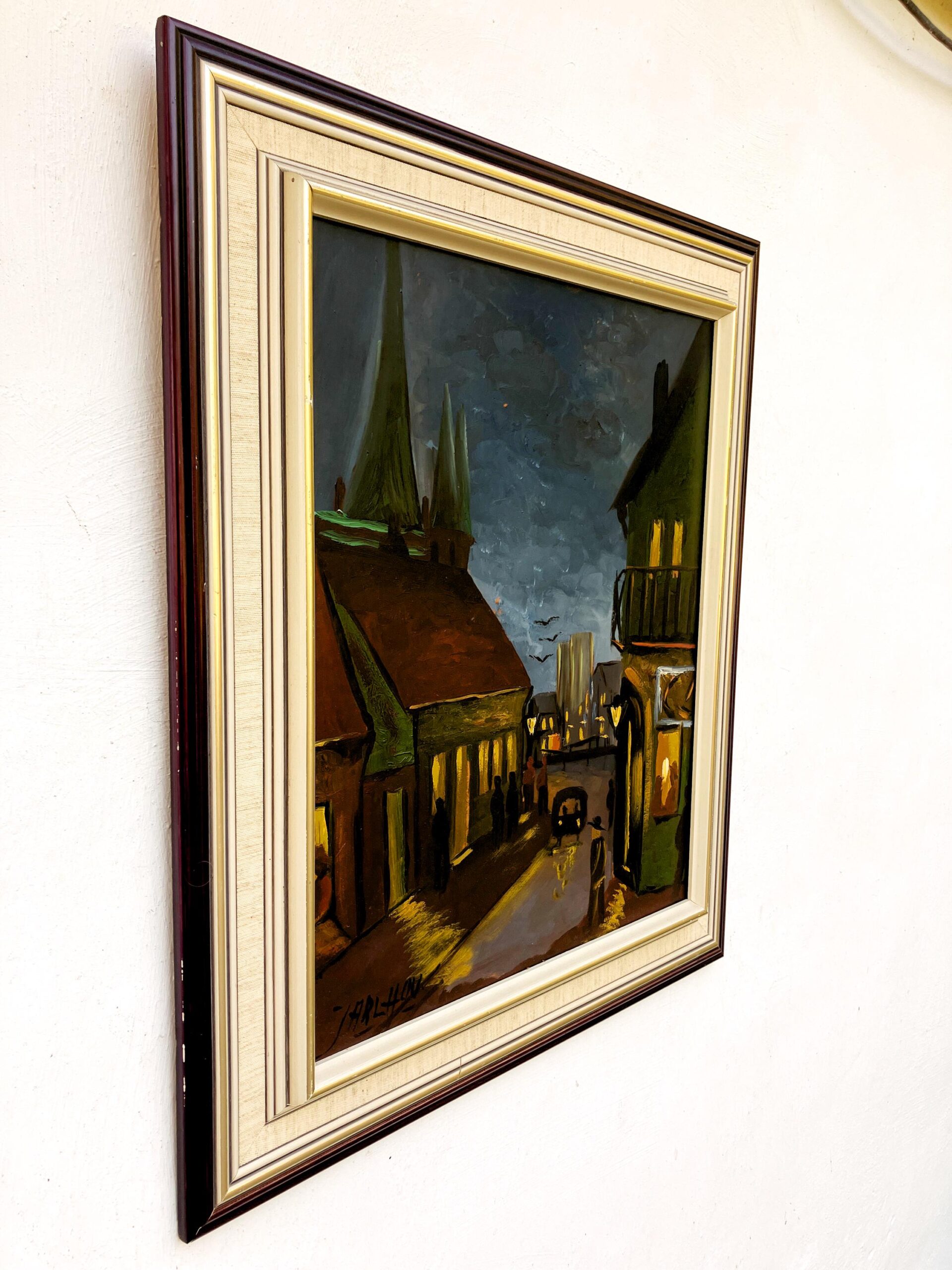 Vintage Expressionist Oil Painting by Hartvig Jarlhov - Nighttime Street Scene - Framed Swedish Fine Art - Image 5