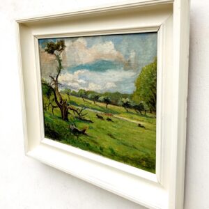 Danish landscape painting, cows in meadow, Scandinavian vintage oil painting, farmhouse wall decor - Image 5