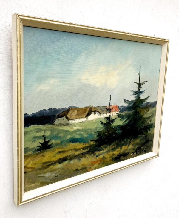 Original Danish Oil Painting, west coast farmhouse, mid century nordic, scandinavian wall art