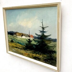 Original Danish Oil Painting, west coast farmhouse, mid century nordic, scandinavian wall art - Image 5