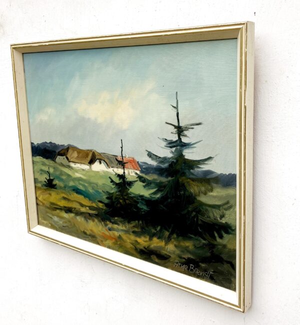 Original Danish Oil Painting, west coast farmhouse, mid century nordic, scandinavian wall art