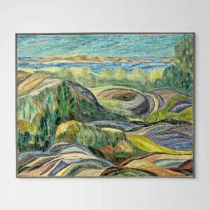 Original Vintage Landscape Oil Painting: Textured Swedish Coastal Scene Wall Art