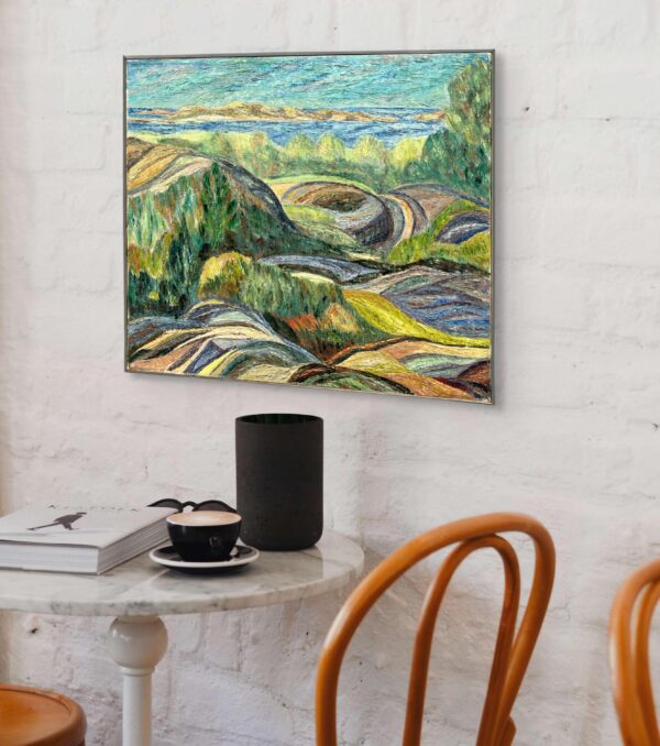 Original Vintage Landscape Oil Painting: Textured Swedish Coastal Scene Wall Art
