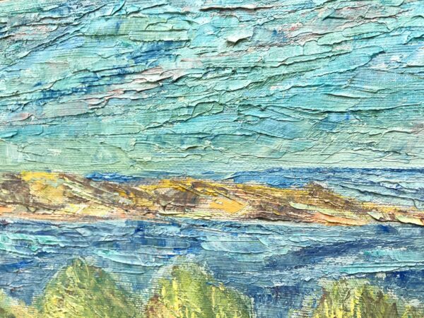 Original Vintage Landscape Oil Painting: Textured Swedish Coastal Scene Wall Art