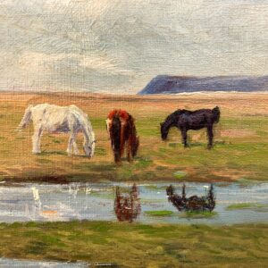 Original horse painting, Grazing horses landscape, Early 20th century antique naturalism, Rustic wall decor - Image 7