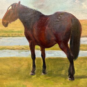 Original horse painting, Grazing horses landscape, Early 20th century antique naturalism, Rustic wall decor - Image 6