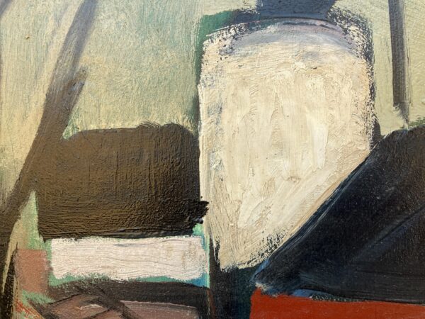 Original oil painting, Houses and road, Danish Modernist mid century, Nordic decor