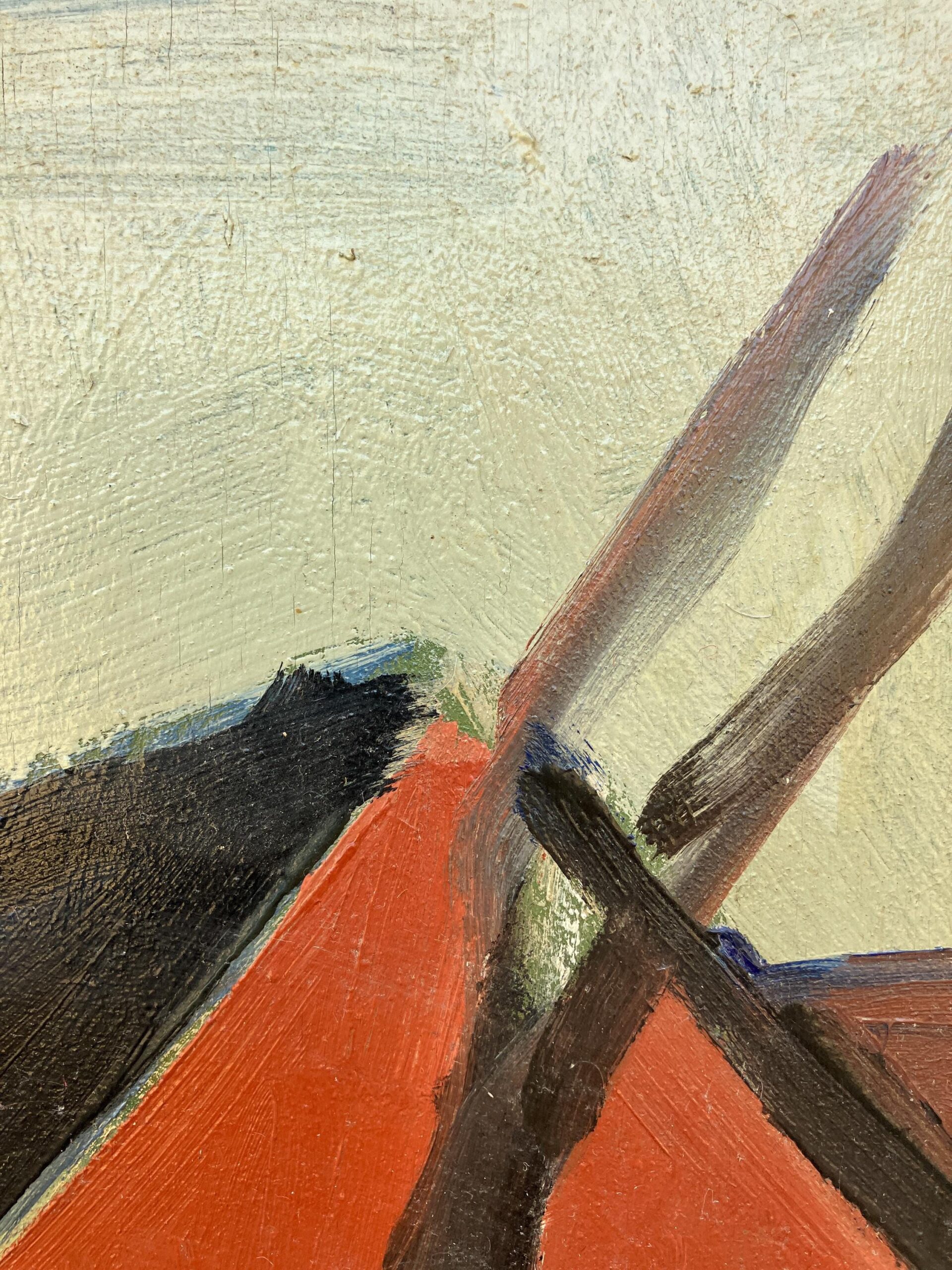 Original oil painting, Houses and road, Danish Modernist mid century, Nordic decor - Image 6