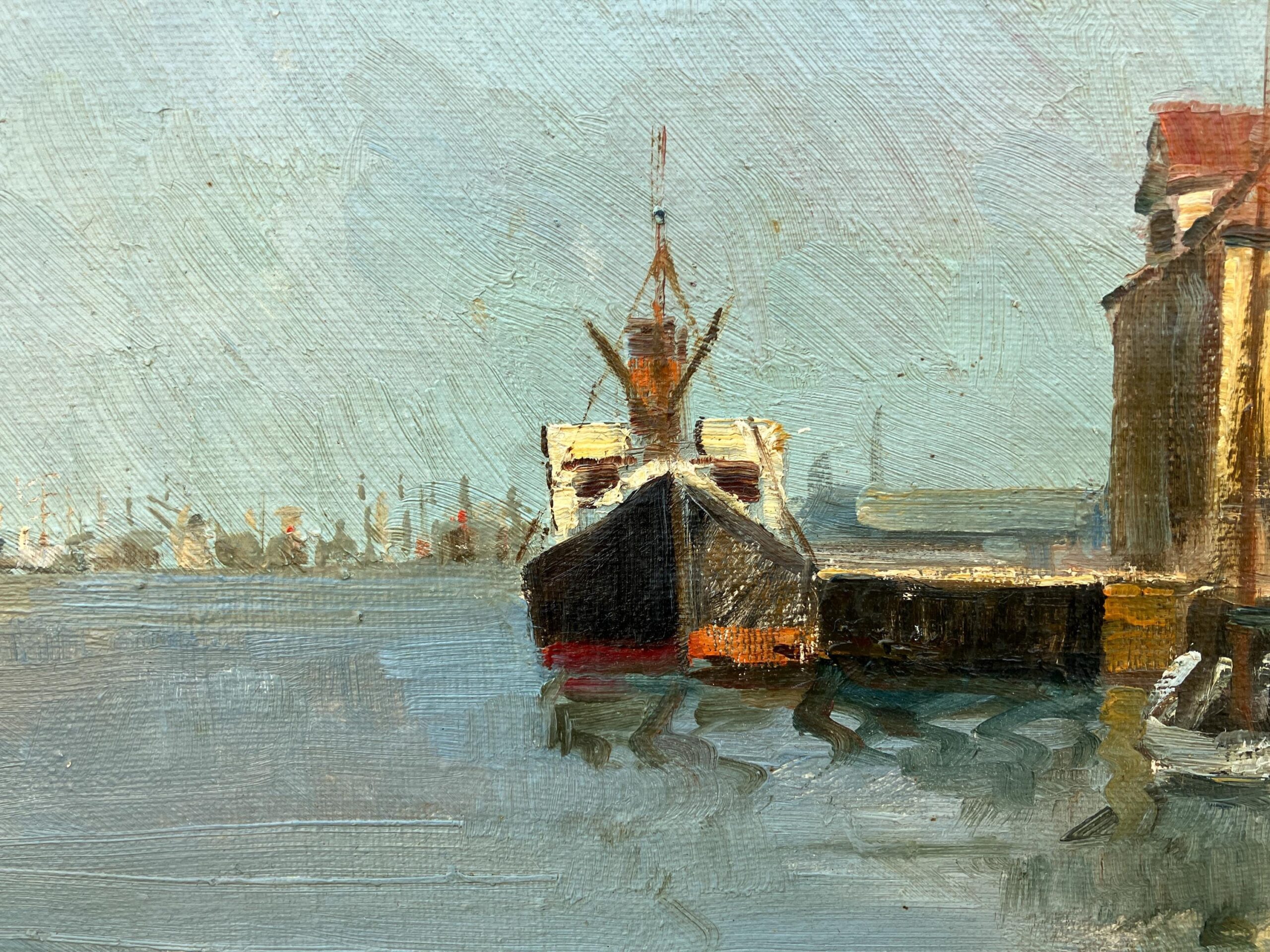 Original Danish oil painting, harbor boats, Mid Century, coastal wall art - Image 7