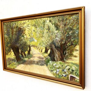 Original Danish oil painting, willow tree avenue, Mid Century, landscape wall art - Image 5