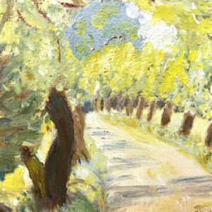 Original Danish oil painting, willow tree avenue, Mid Century, landscape wall art - Image 7