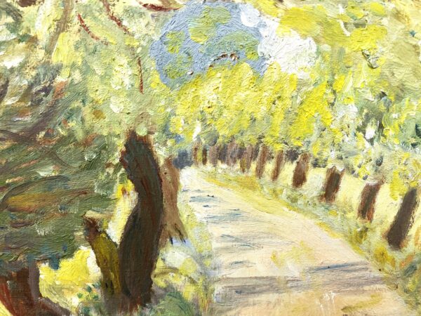 Original Danish oil painting, willow tree avenue, Mid Century, landscape wall art